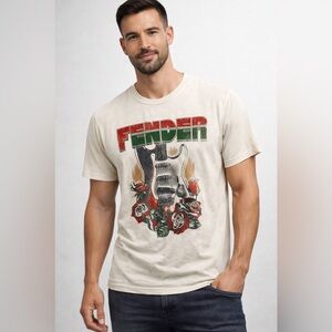 Fender Graphic T-Shirt Medium Vintage Style Guitar Roses Band Tee